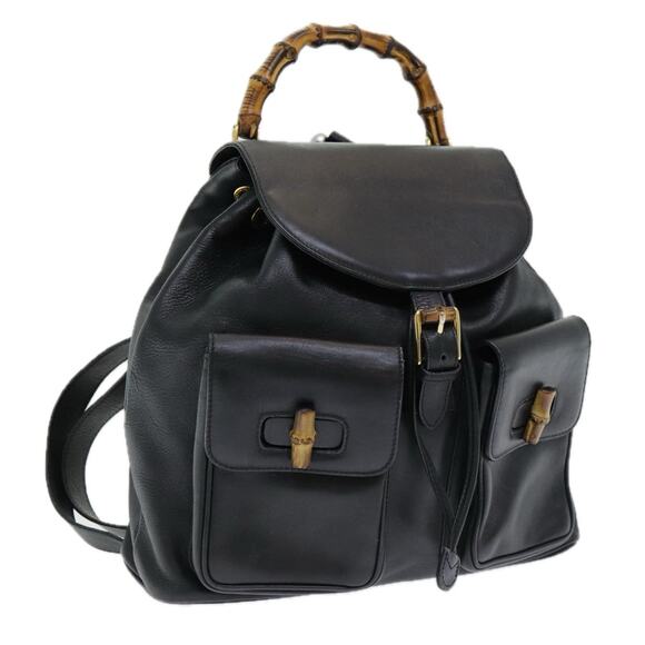 GUCCI Bamboo Backpack Leather Black - Picture 1 of 16